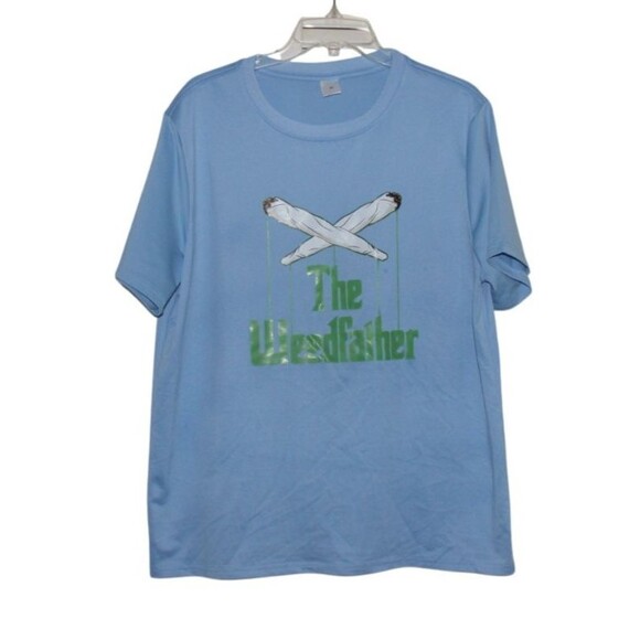 Men's T Shirt The Weedfather Size M Polyester Light blue - Picture 1 of 5